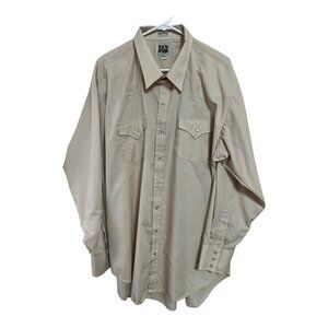Vintage Ely Cattleman Tall Man Western Shirt Beige Pearl Snap 29x36